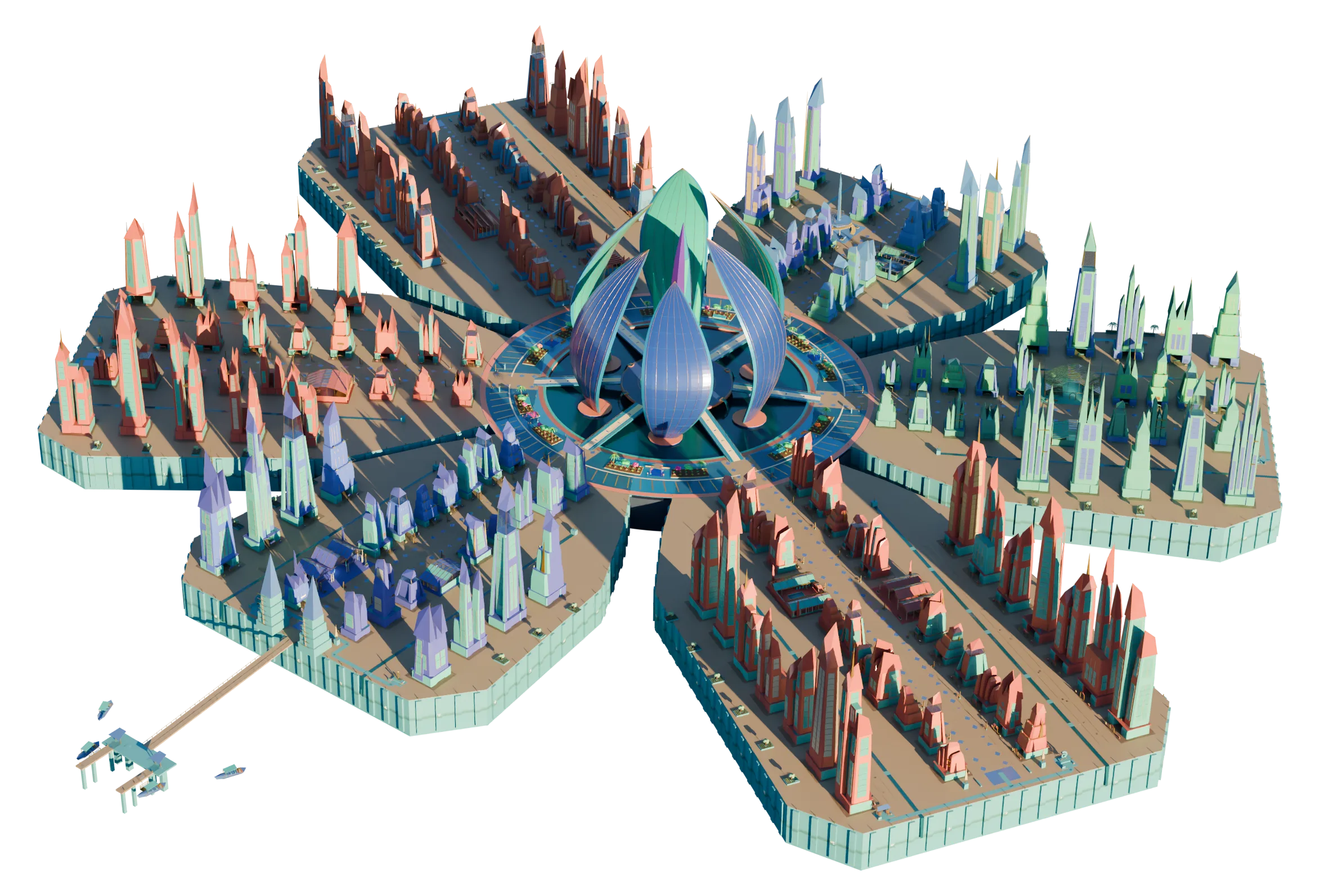 Tidebloom City map, 3D render