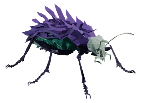 Bristlescoot, low-poly quilled beetle, 3D render