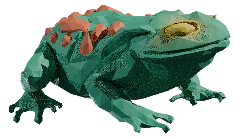 Polliwomp, low-poly froglet (tadpole-tailed), 3D render